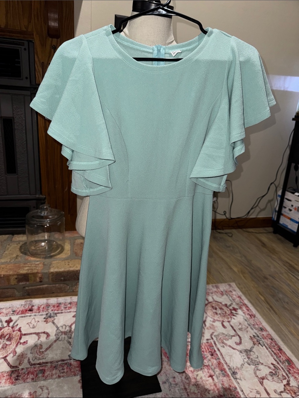 Light Mint Flutter Sleeve Dress - Women